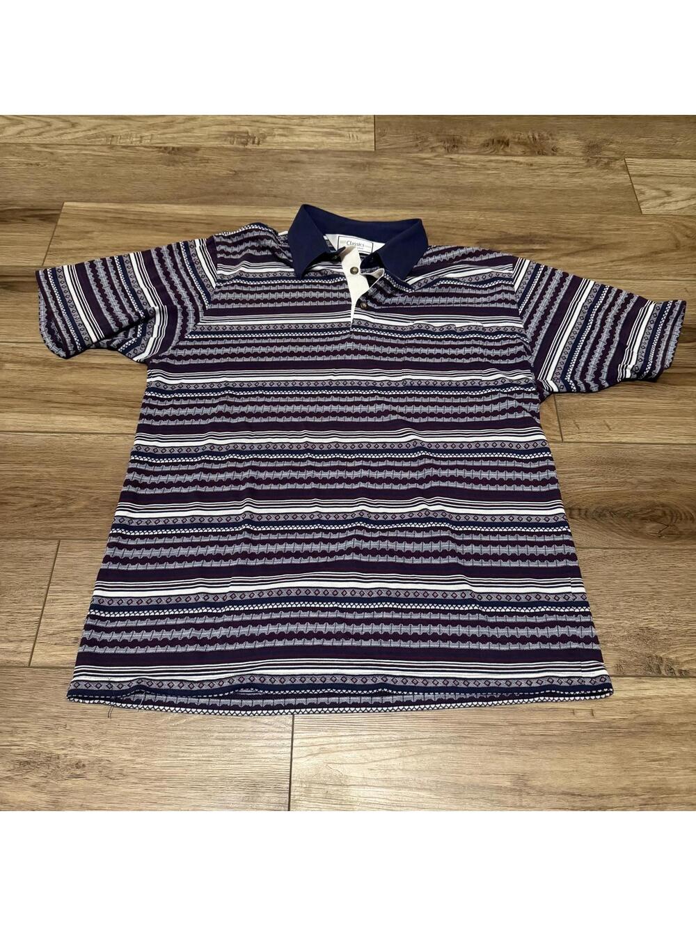 Vtg 90s Classics by Palmland Polo Shirt Large Aztec Stripe
